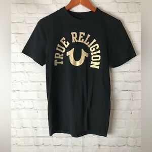 True Religion Metallic Gold Logo Tee Loungewear Small